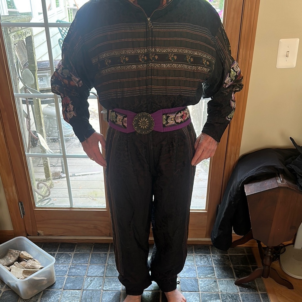 Bogner Black and Purple extensively embroidered skisuit